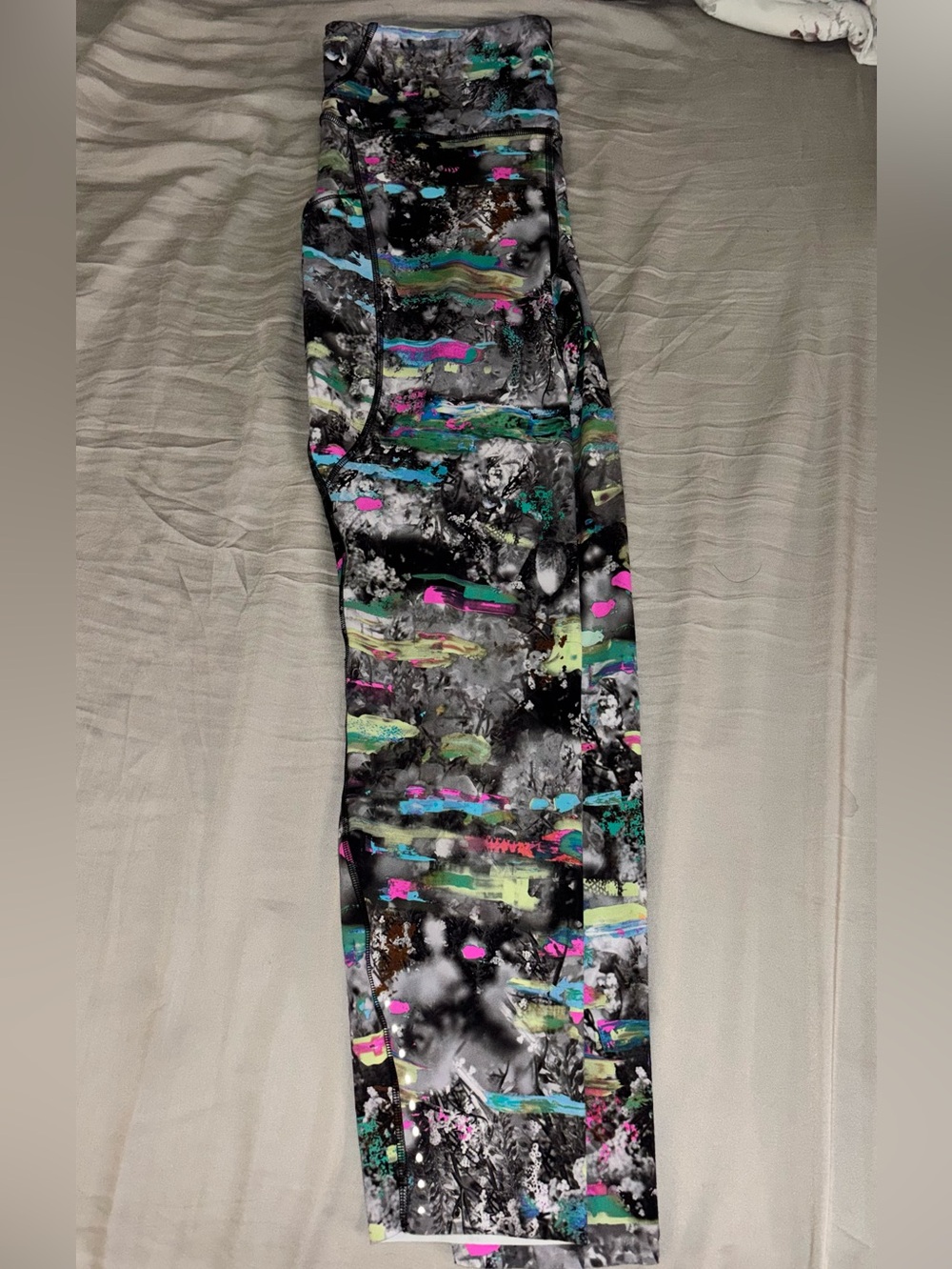 lululemon athletica Black Leggings with Neon Multi-Color Abstract Print